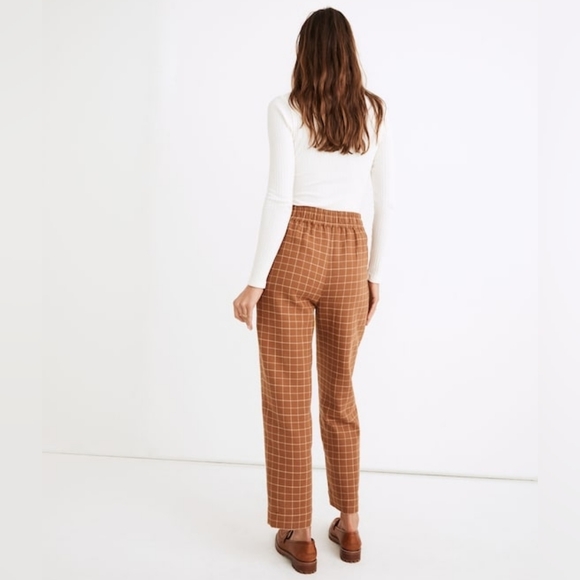 Madewell Waffleback‎ Pull-On High-Rise Tapered Pants Windowpane Brown Size S - Picture 3 of 14